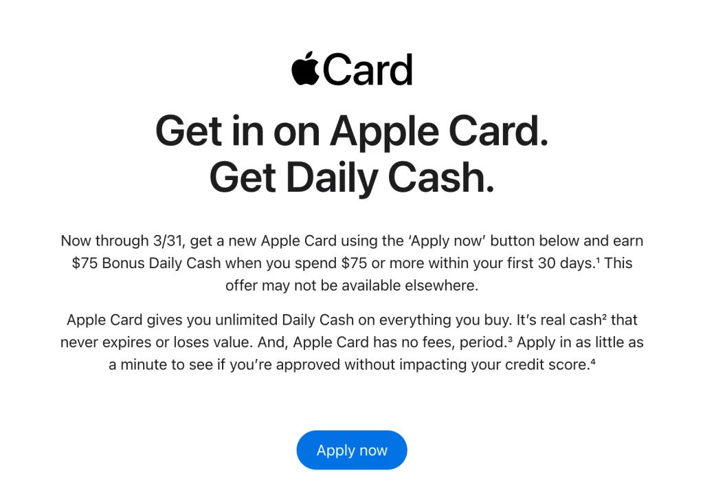 New limited-time Apple Card offer now available: Earn $75 in Daily Cash