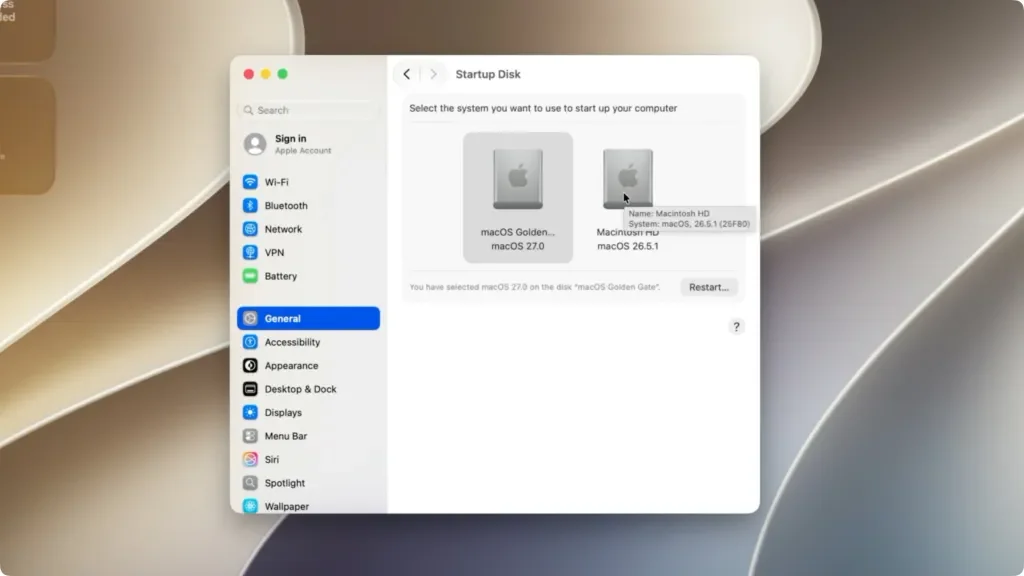 Install macOS Golden Gate on the new APFS volume