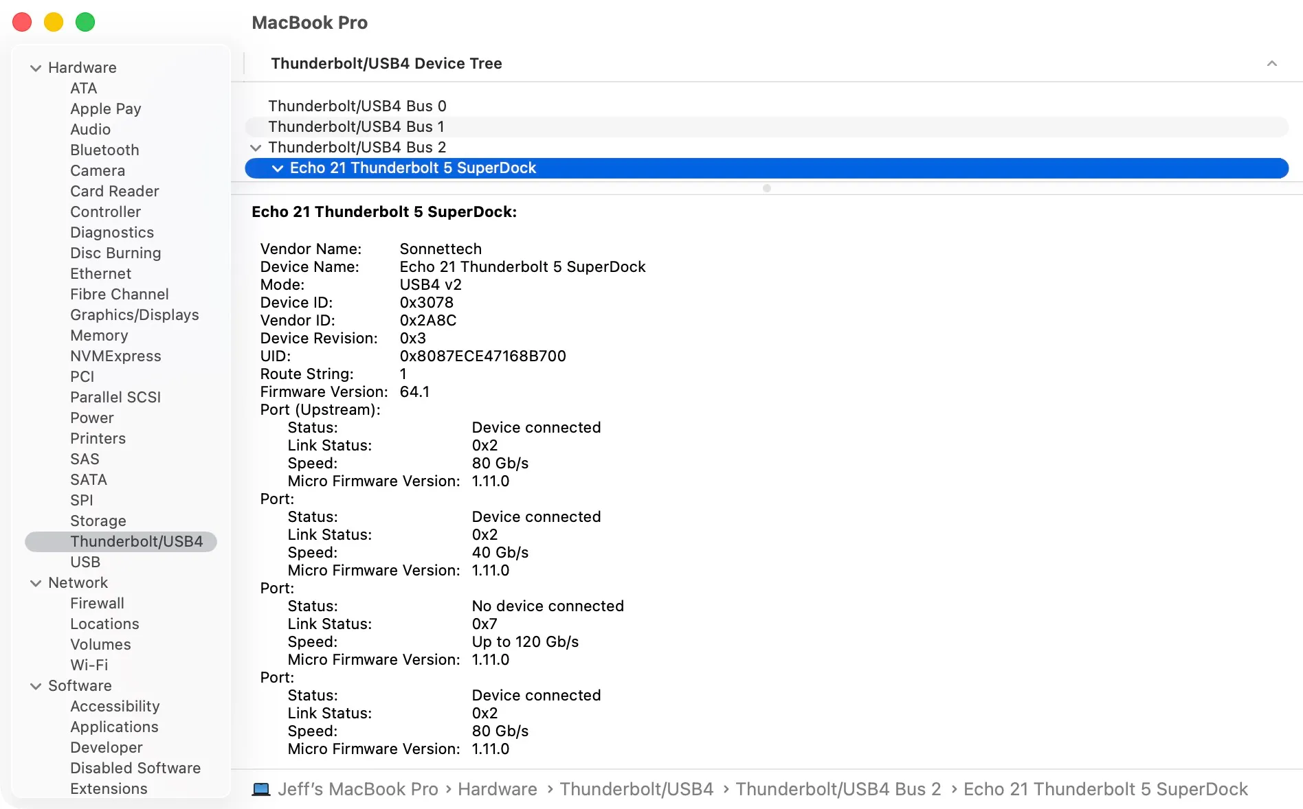 Echo 21 Thunderbolt system information specs